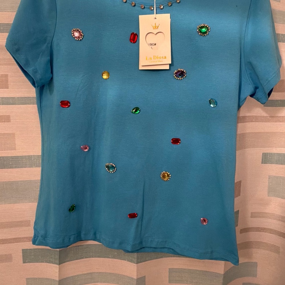 Blue Gem-Embellished Women's Tee